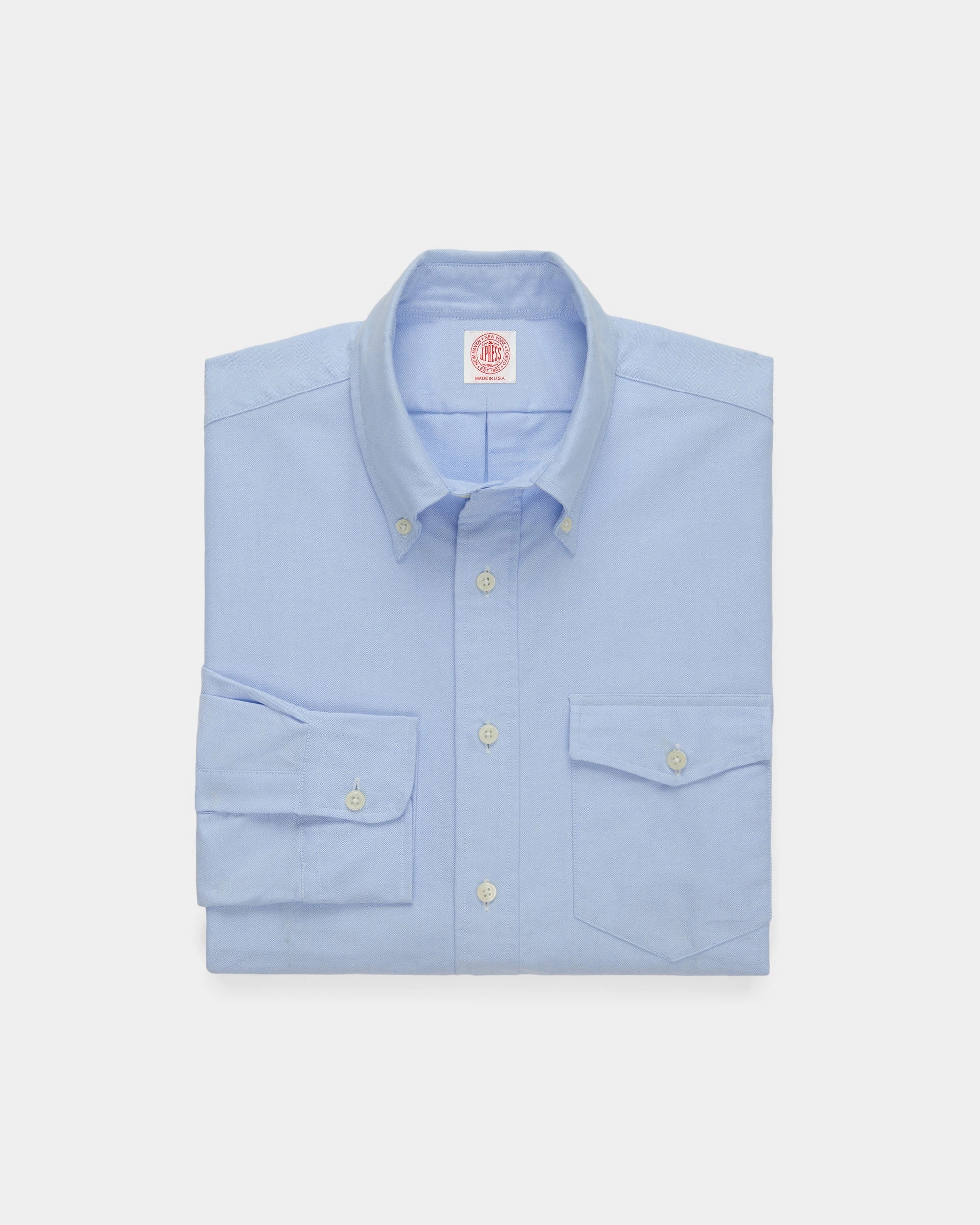 Regular Fit Eco-Friendly Fabric Made-in-USA Flap Pocket Blue Oxford Cloth Button Down Shirt - Regular Fit