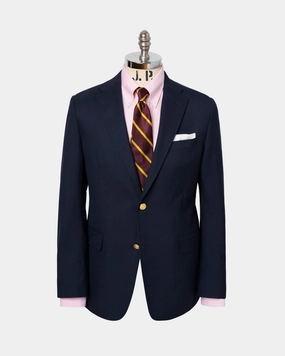 Made-in-USA Two-Button Darted Solid Navy Tropical Wool Blazer Luxury Fit