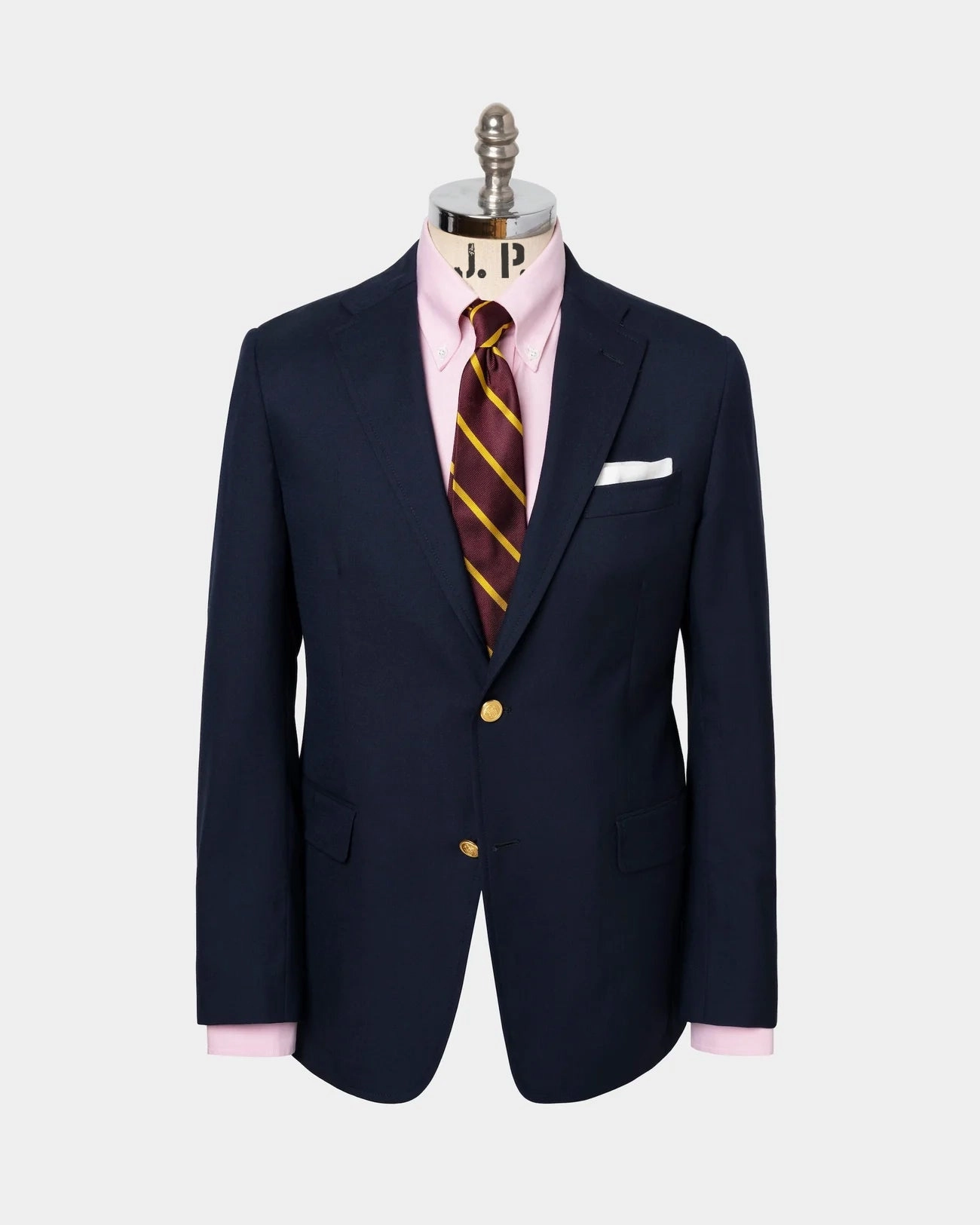 Trendy Fit Made-in-USA Two-Button Darted Solid Navy Tropical Wool Blazer