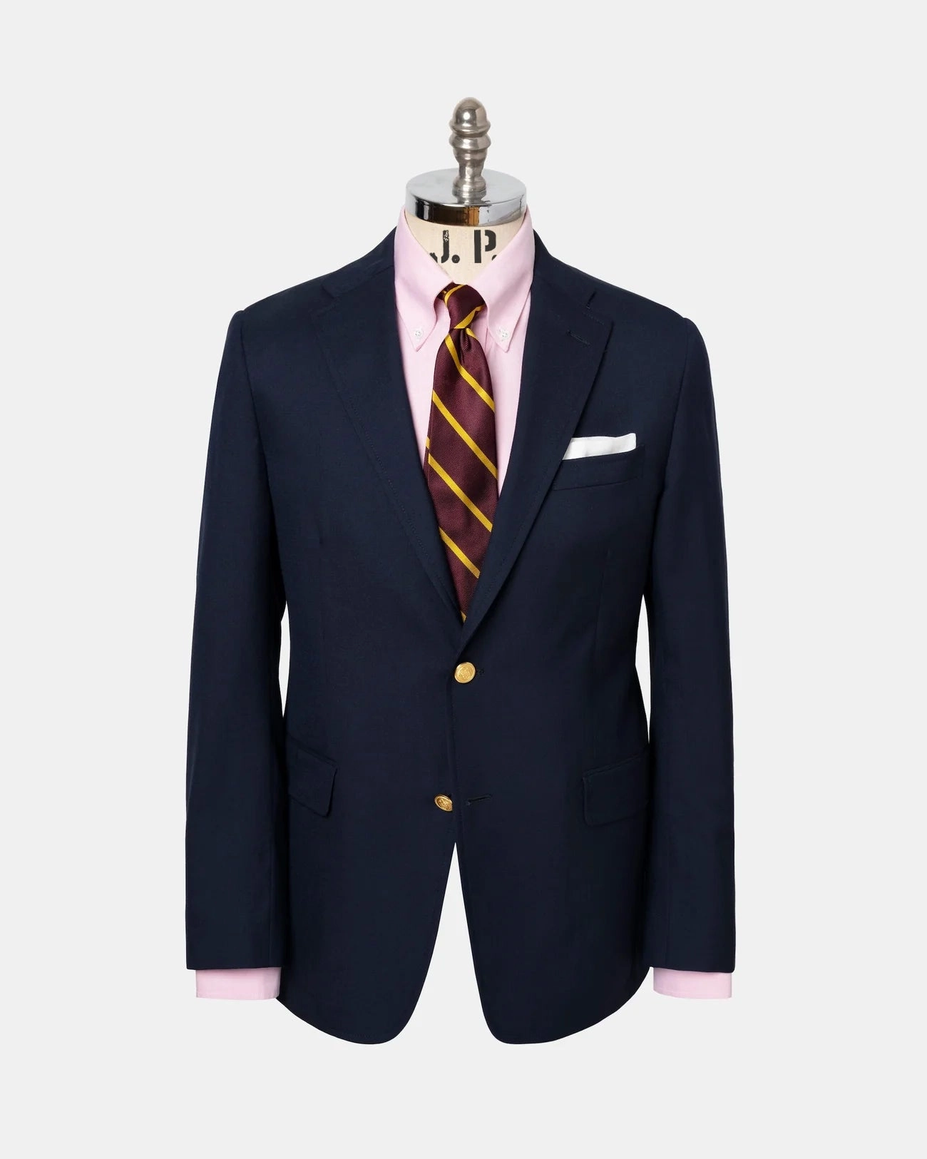 Made-in-USA Two-Button Darted Solid Navy Tropical Wool Blazer Luxury Fit