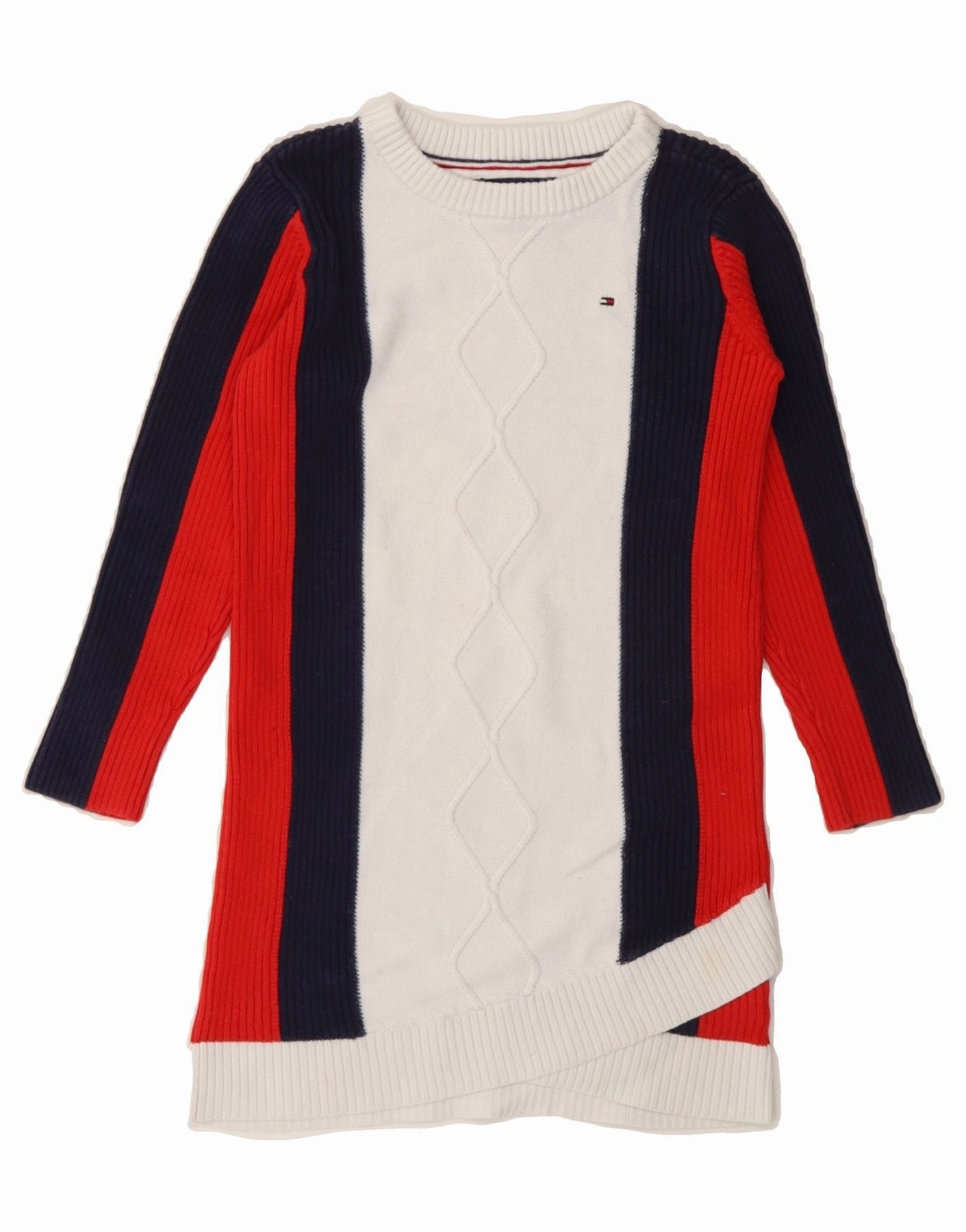 TOMMY HILFIGER Girls Long Sleeve Jumper Dress 5-6 Years White Colourblock Office Cool
