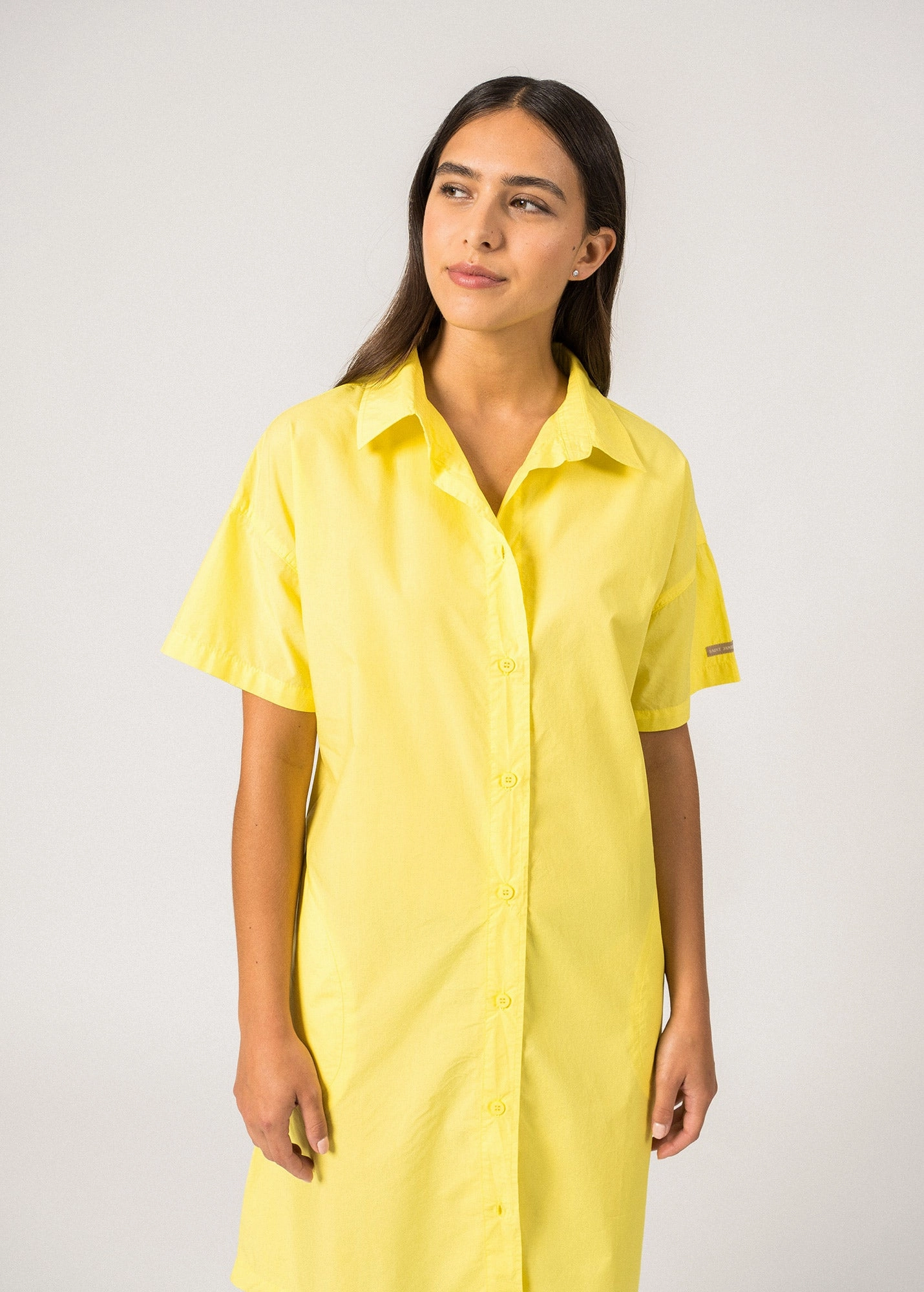 Soft Motion CORALIE - Oversized Shirt Dress with ? Sleeve | lightweight Cotton | 100% Cotton (YELLOW)