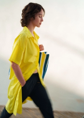 slim fit CORALIE - Oversized Shirt Dress with ? Sleeve | lightweight Cotton | 100% Cotton (YELLOW)