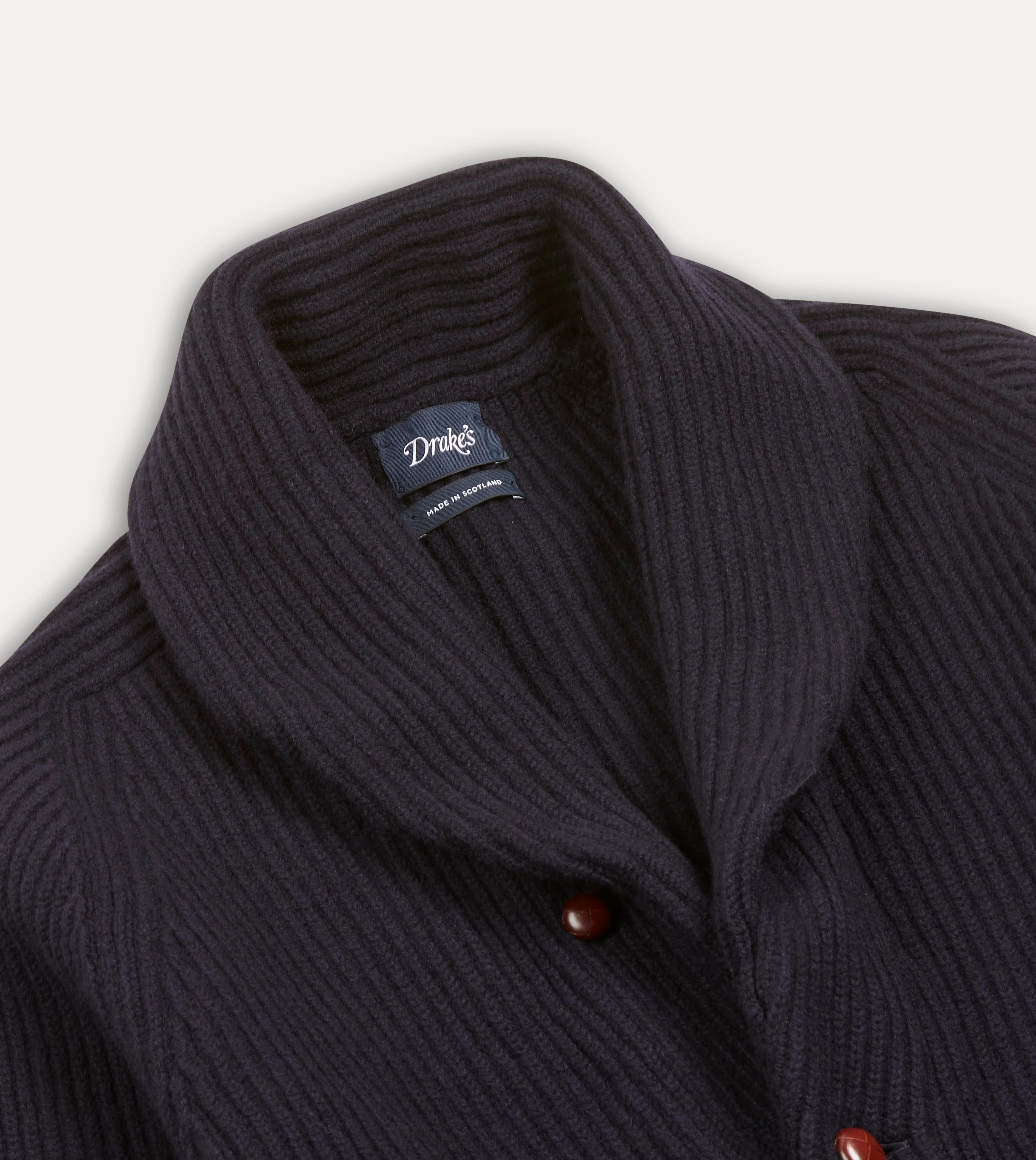 Gentle Wash Process Navy Lambswool Shawl Collar Cardigan