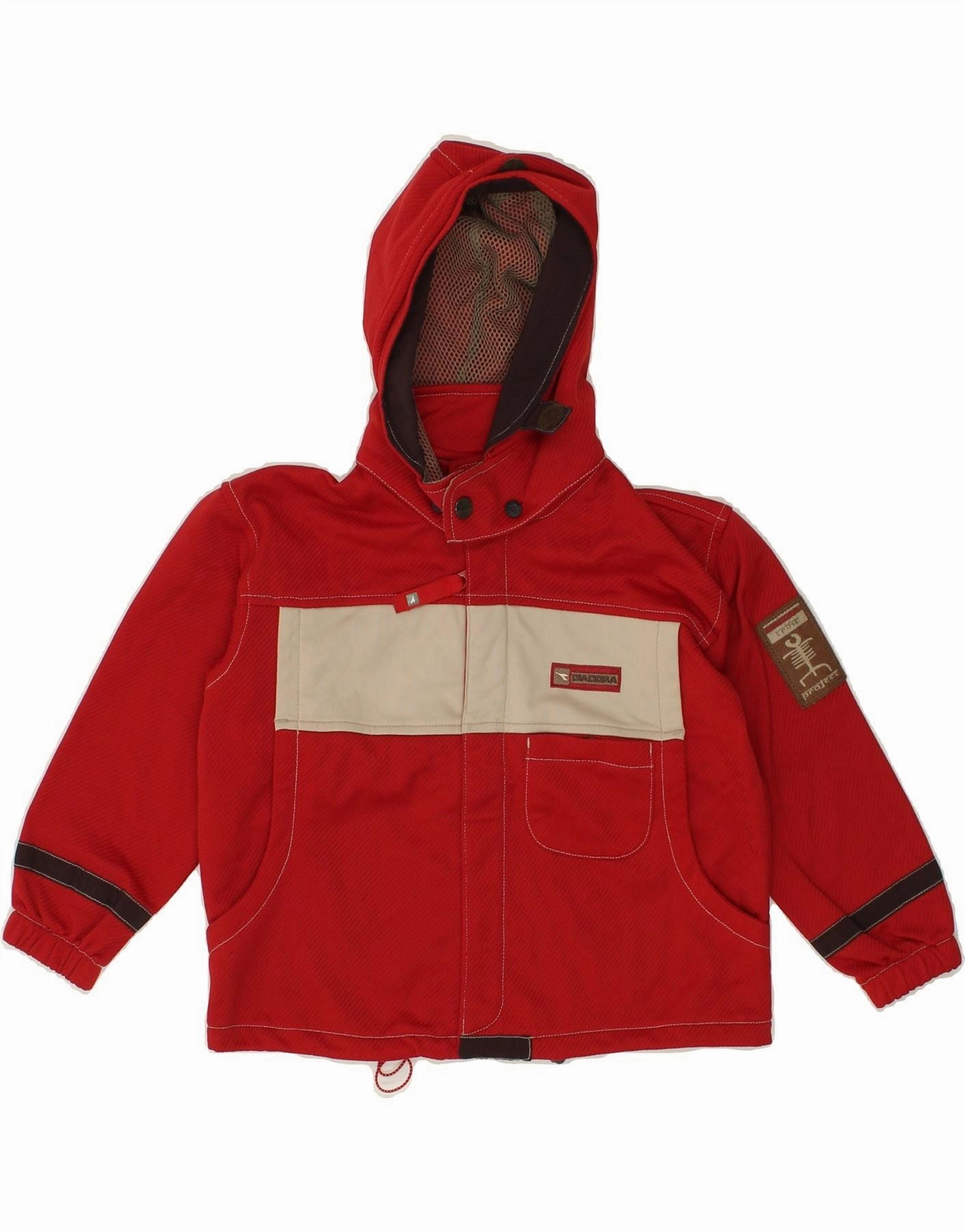 Breathable Lining Deodorant DIADORA Boys Hooded Rain Jacket 5-6 Years Red Colourblock Polyamide