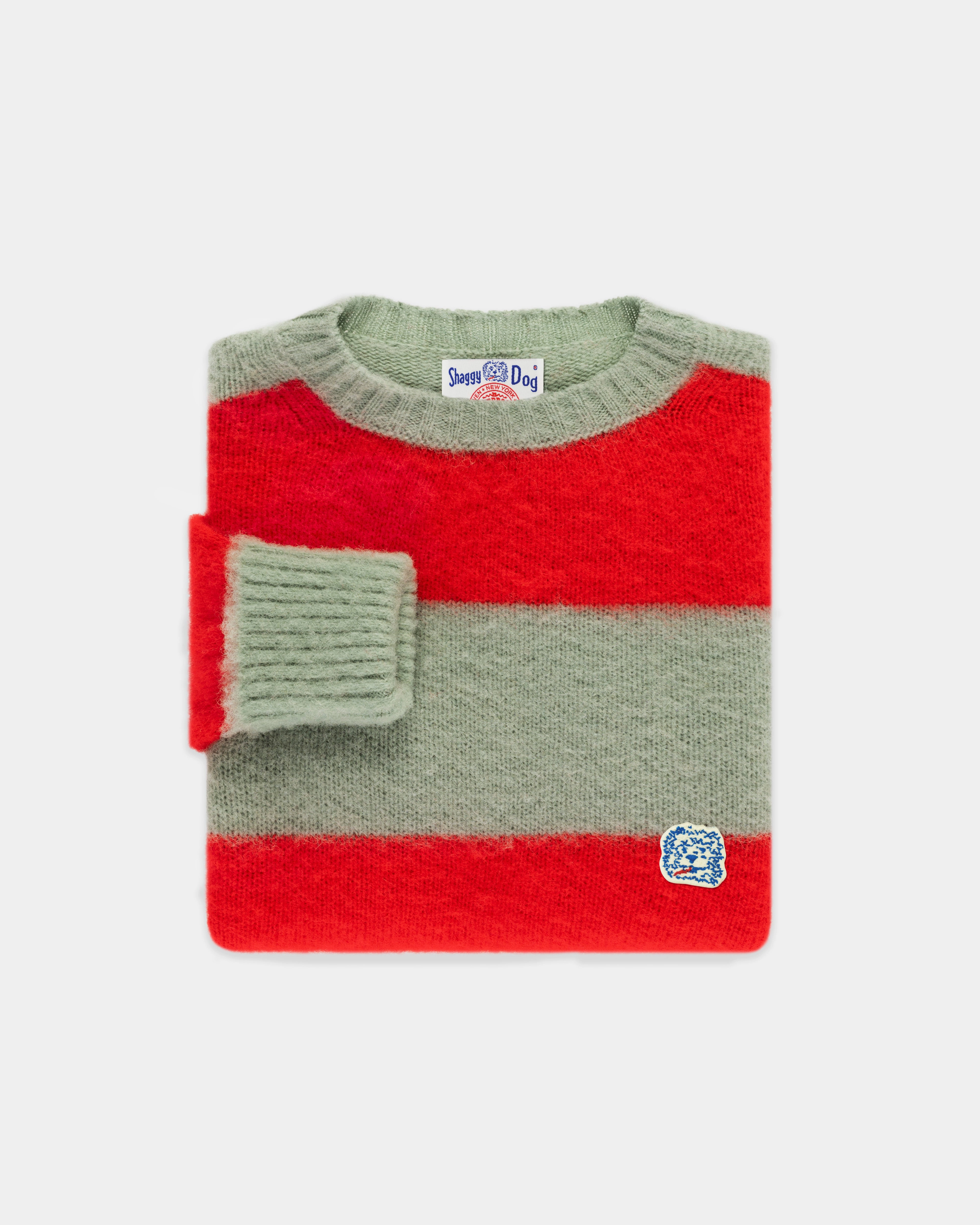 Fashion staples Made-in-Scotland Seafoam Green & Red Stripe Shaggy Dog Icon Sweater - Classic Fit