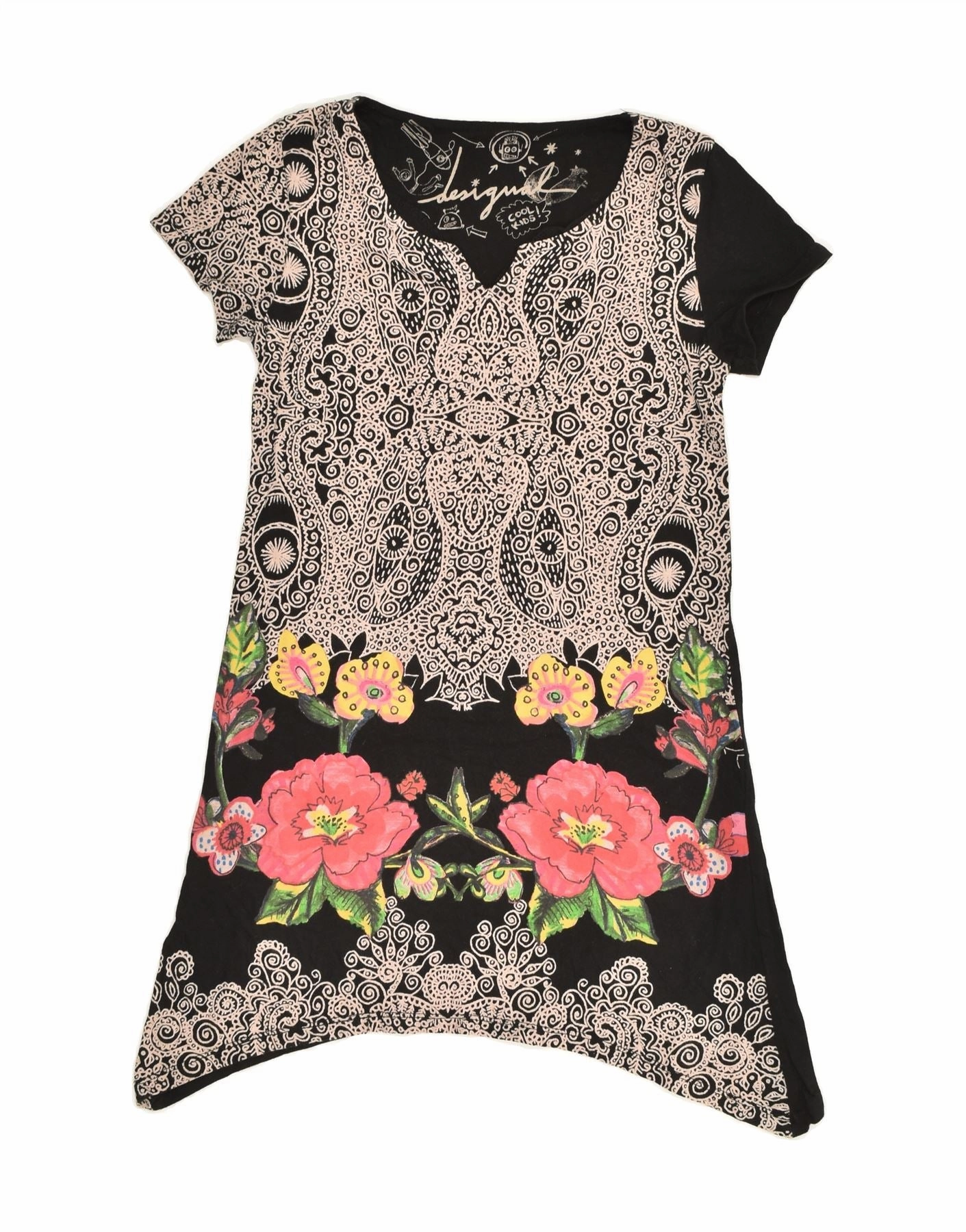 Fresh Flow Fine Texture DESIGUAL Girls A-Line Dress 13-14 Years Black Floral