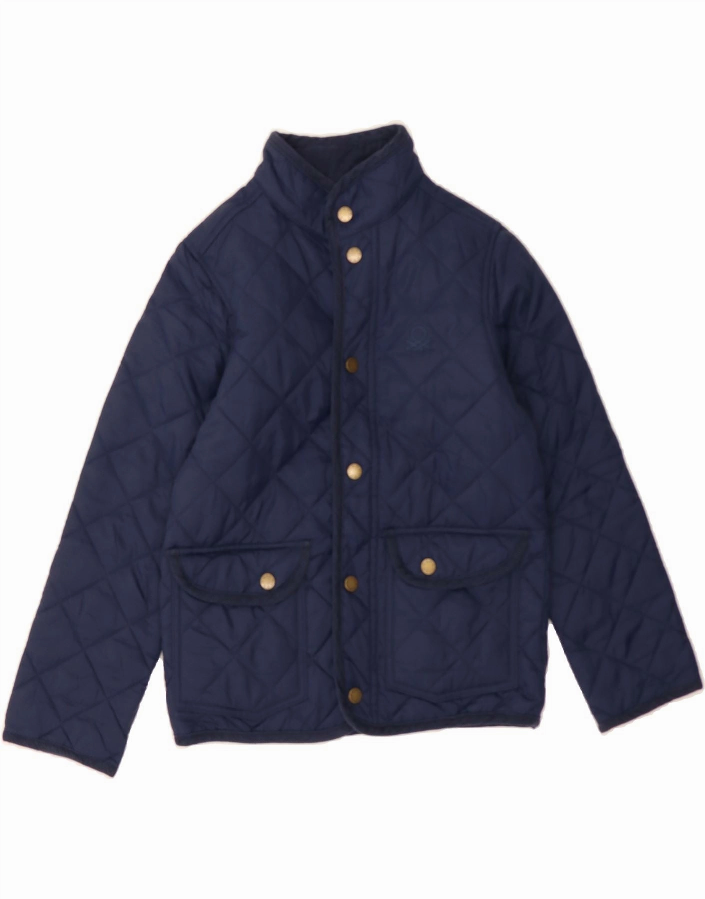 Gray BENETTON Boys Quilted Jacket 7-8 Years Medium Navy Blue Polyester