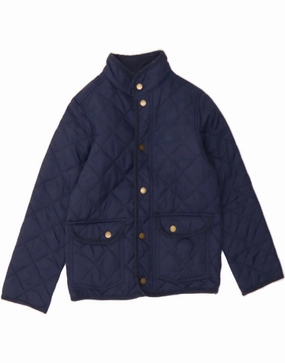 Gray BENETTON Boys Quilted Jacket 7-8 Years Medium Navy Blue Polyester
