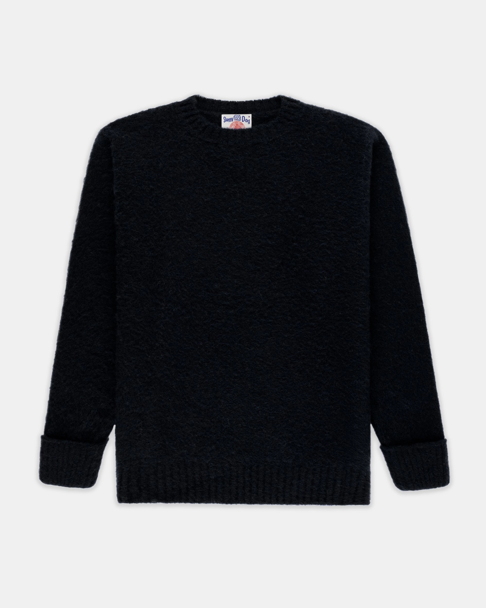 Made-in-Scotland Black Shaggy Dog Sweater - Classic Fit Warm Knitwear