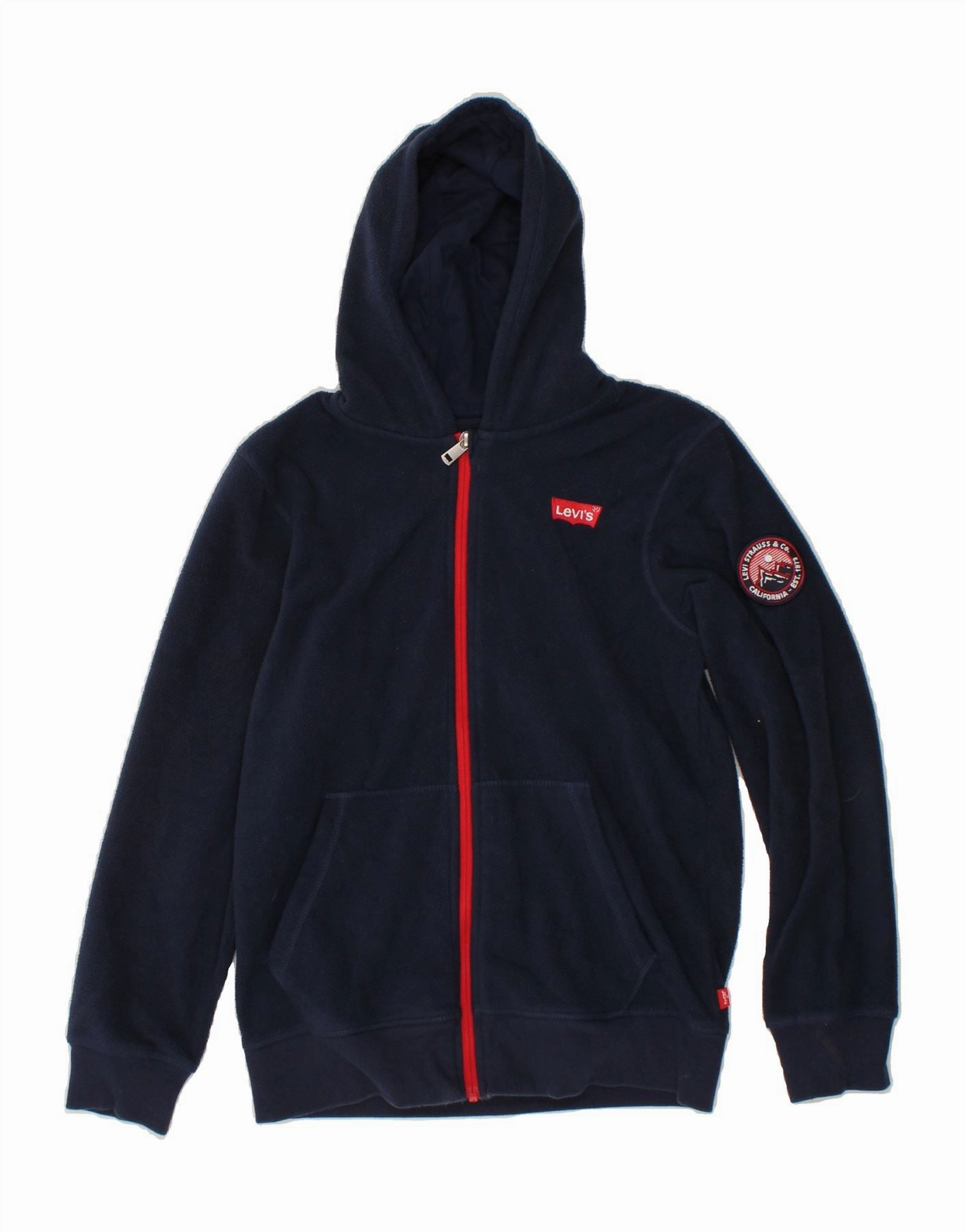 LEVI'S Boys Hooded Fleece Jacket 15-16 Years Navy Blue Polyester HeatRegulating