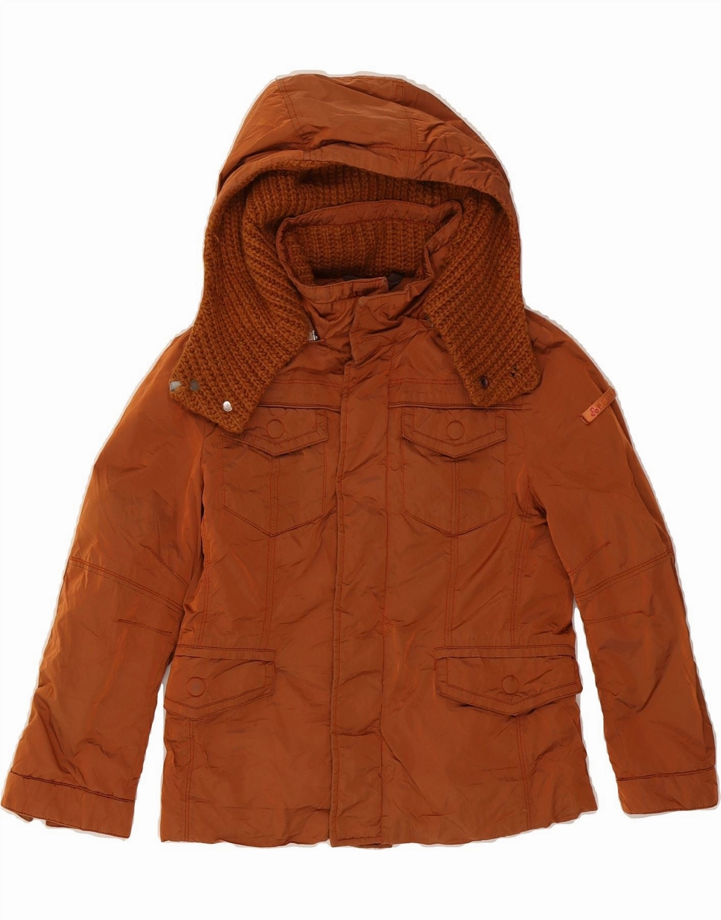 Windbreaker Style PEUTEREY Boys Hooded Padded Jacket 5-6 Years Small Brown Polyamide