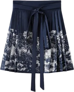 Chinese Style Horse Face Skirt Short Women Spring Summer Chinese Style Red Pleated A-Line Mini Skirt