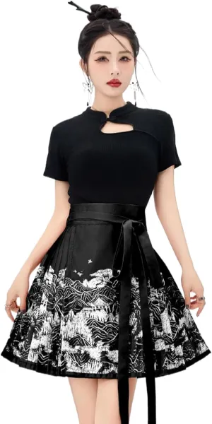 Chinese Style Horse Face Skirt Short Women Spring Summer Chinese Style Red Pleated A-Line Mini Skirt