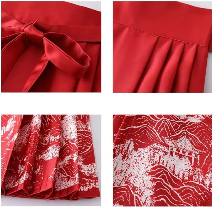 Chinese Style Horse Face Skirt Short Women Spring Summer Chinese Style Red Pleated A-Line Mini Skirt