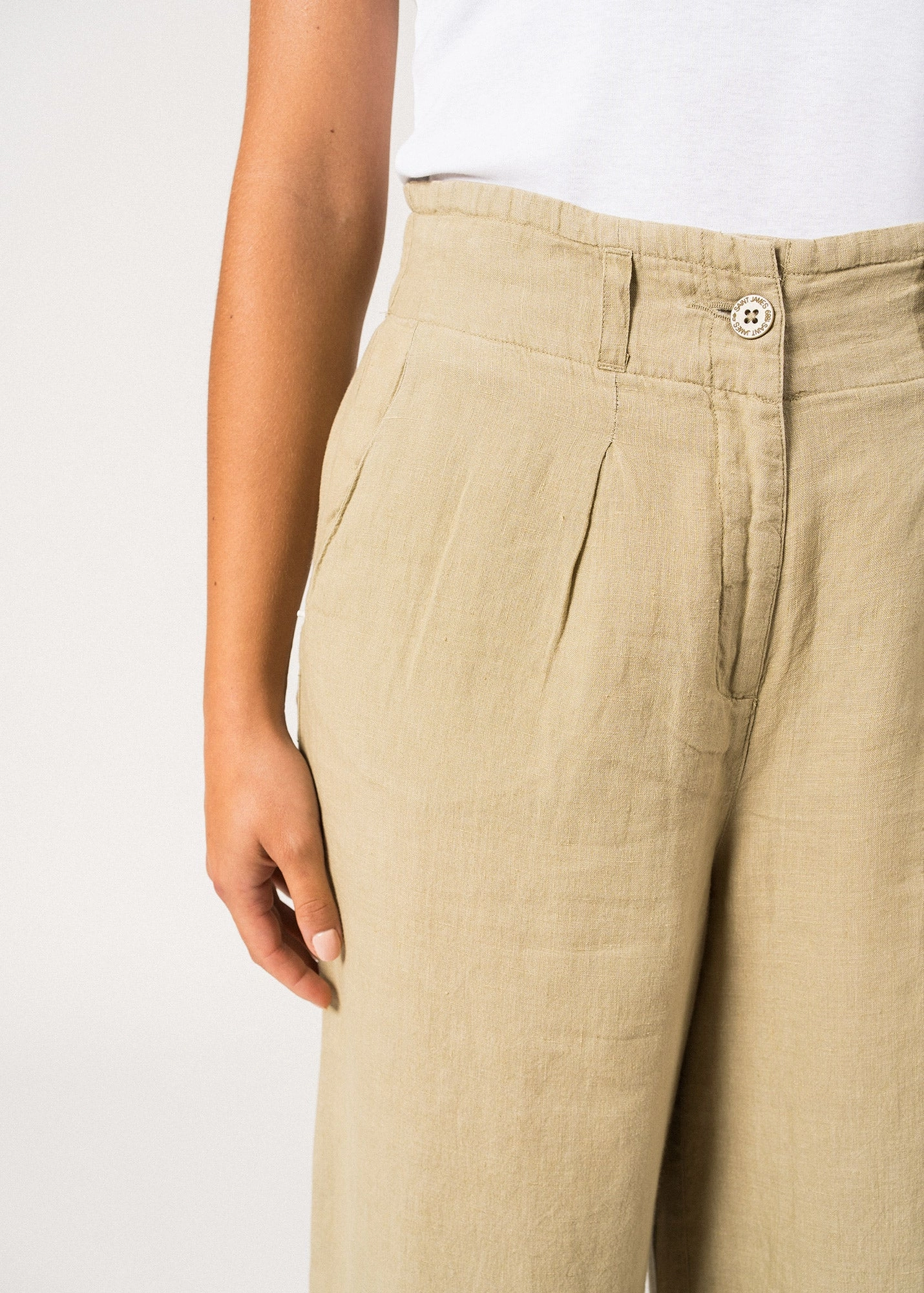 Cool Details Neutral palette CHLOE - Pleasted Wide-Leg Pants with Elasticated Waist | 100% Linen (SOFT ALMOND)