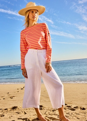 Chill Tones CHLOE - Pleasted Wide-Leg Pants with Elasticated Waist | 100% Linen (WHITE)