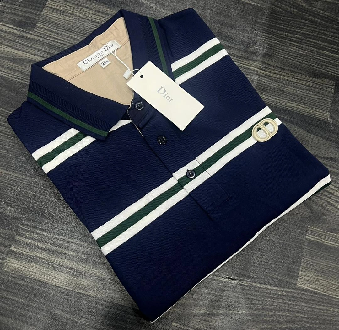 Christian Dior Stripe Men Polo Breathable mesh lining