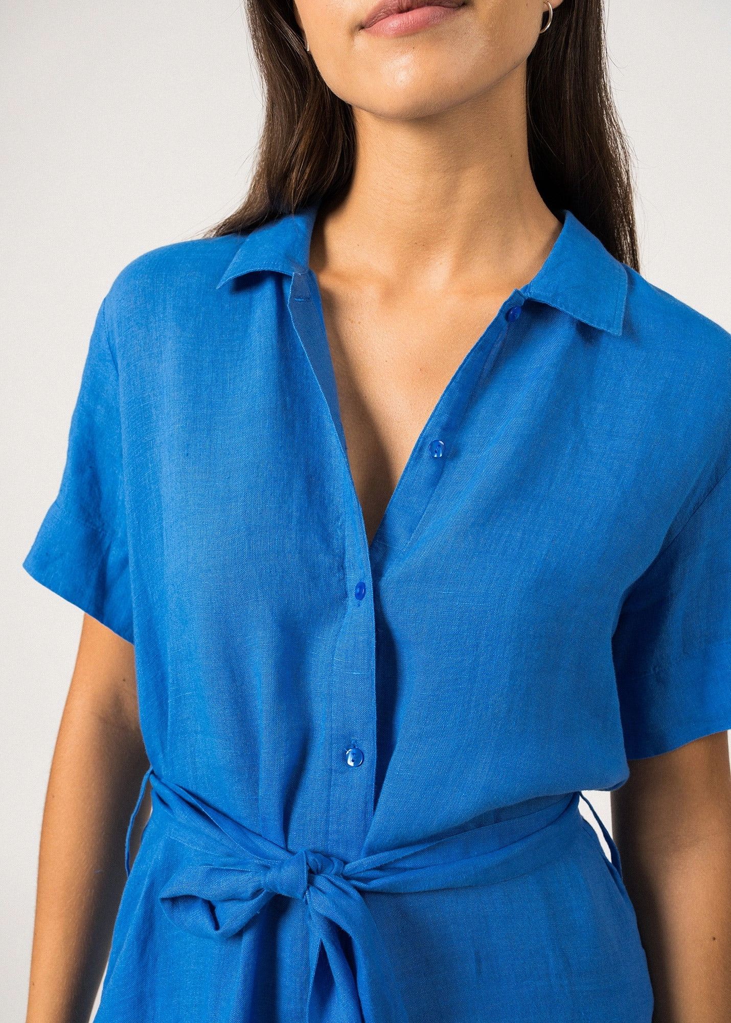 CHRISTINA - Linen Shirt-Dress (MER BLUE) Cozy Movement