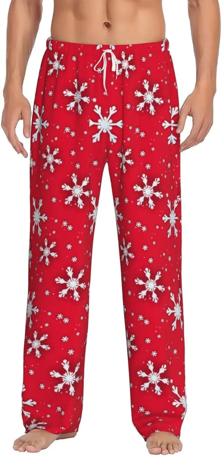 Christmas Pajama Pants Men Fashion Printing Casual Straight-Fit Pants Elastic Waist Pants with Pockets