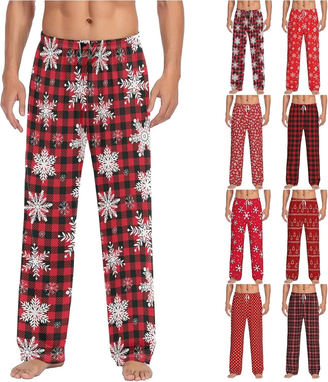 Christmas Pajama Pants Men Fashion Printing Casual Straight-Fit Pants Elastic Waist Pants with Pockets