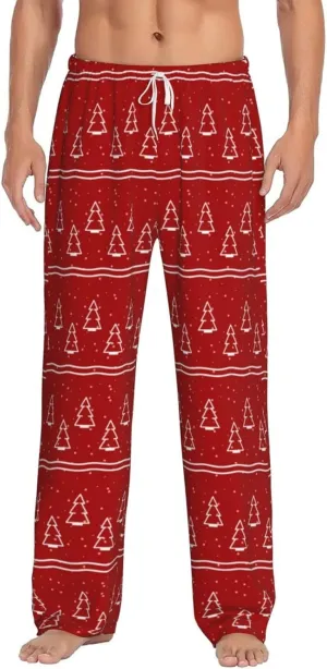 Christmas Pajama Pants Men Fashion Printing Casual Straight-Fit Pants Elastic Waist Pants with Pockets