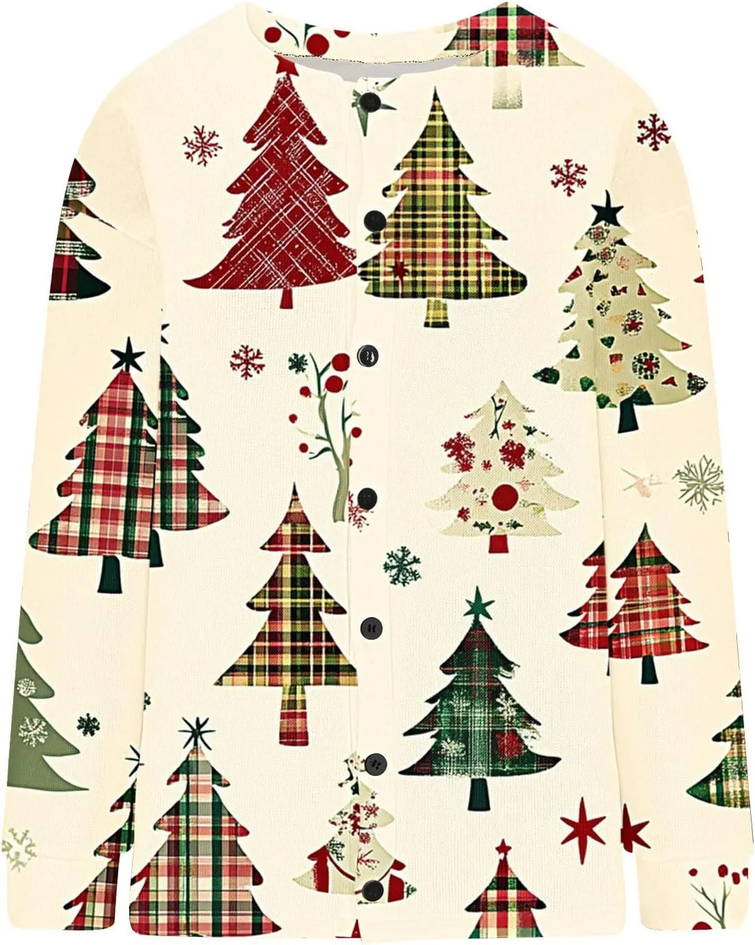 Christmas Plus Size Sweater for Women 2024 Cute Xmas Printed Cardigans Sweater Open Front Button Down Knit Jacket Coat