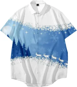 Christmas Vacation Shirts for Men Big and Tall Long Sleeve Beach Printed Casual Shirts Novelty Ugly Santa Claus Tops