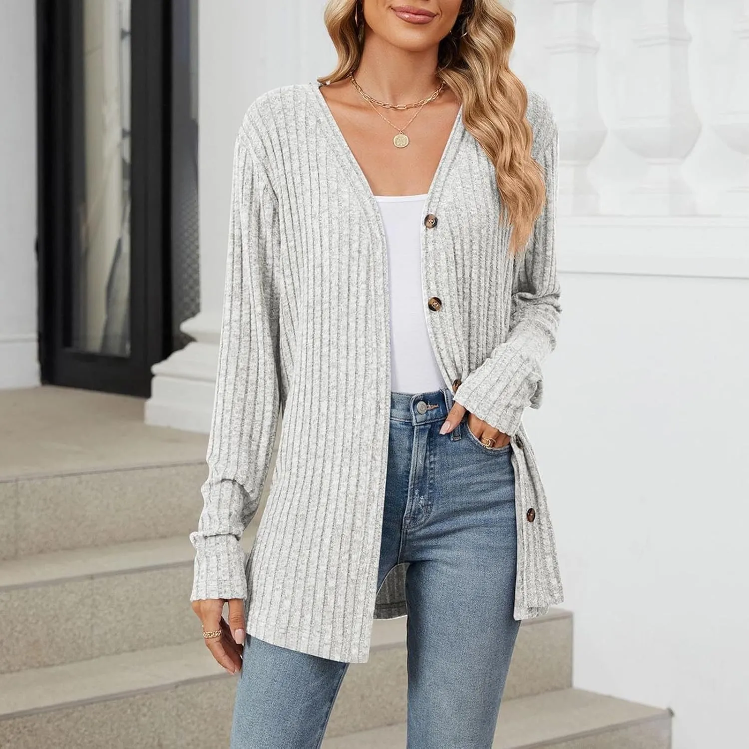 Chunky Cardigan Sweaters for Women Soft Open Front Tops with Pocket Fall Clothes Womens Long Knitted Sweater Coat