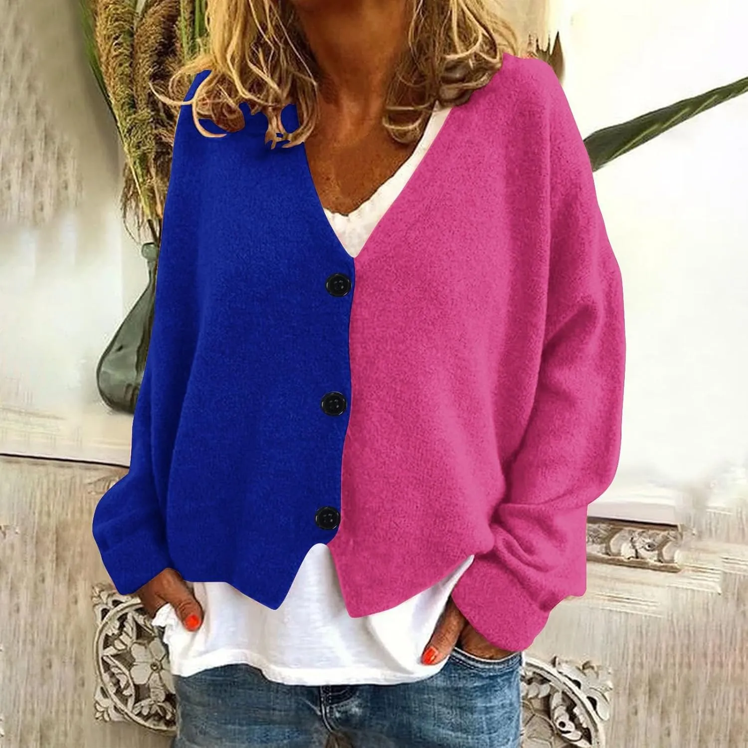 Chunky Knit Cardigans for Women V Neck Button Up Sweater Womens Tops Dressy Casual Fall Long Sleeve Open Front Top