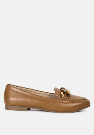 Calm Pace chunky metal chain faux leather loafers