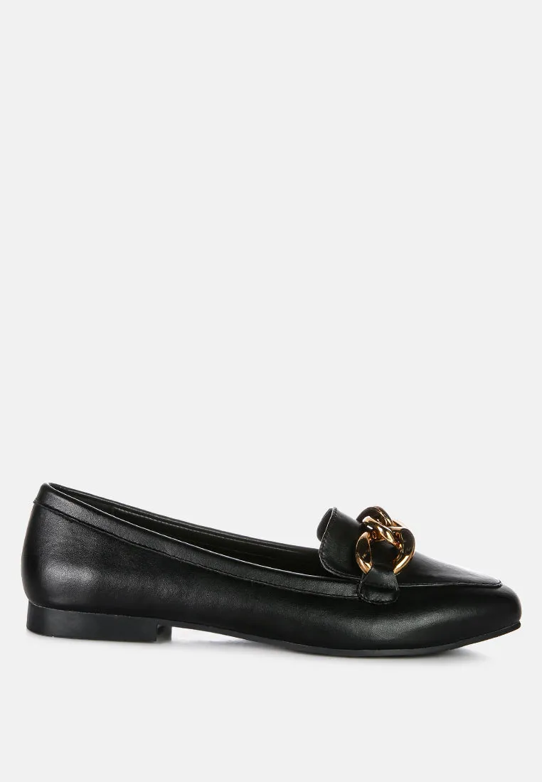 Minimal Shape chunky metal chain faux leather loafers