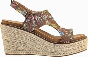 Bow Edge Trend Step Women's Freddie Wedge Sandals In Rust Brocade