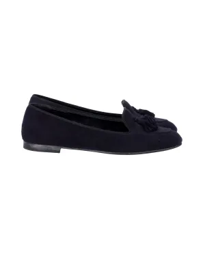 Move Power Heel Strong Church's Tassel Loafers in Navy Blue Suede