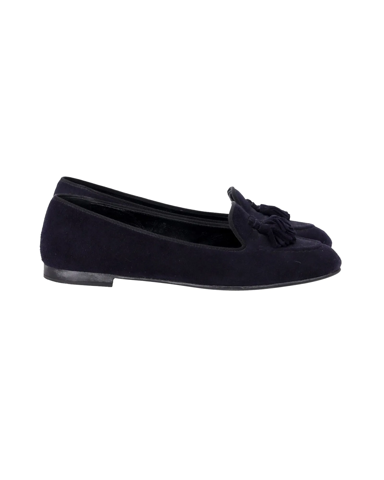 Move Power Heel Strong Church's Tassel Loafers in Navy Blue Suede