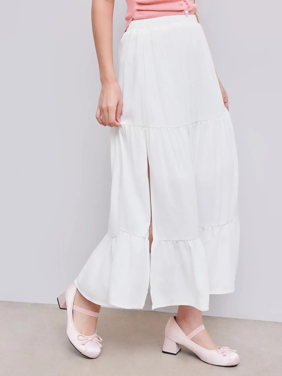 CIDER Midi Skirts for Women Split Hem Elastic High Waistd Boho Flowy Long Maxi Skirts