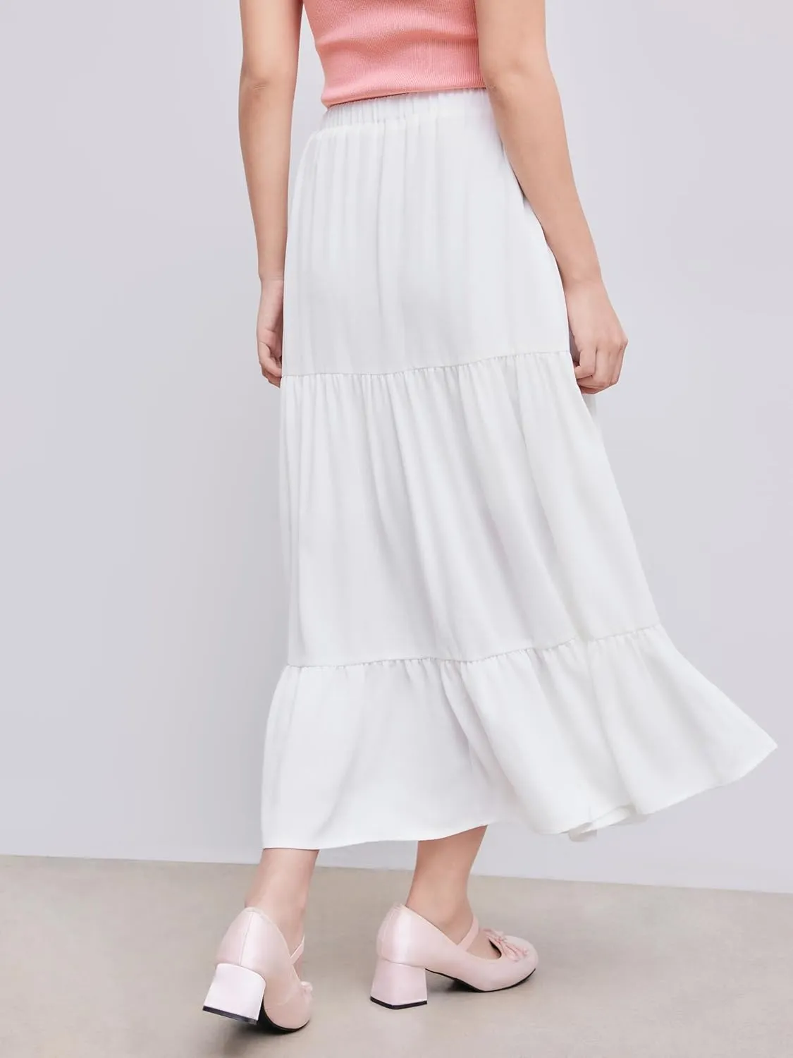 CIDER Midi Skirts for Women Split Hem Elastic High Waistd Boho Flowy Long Maxi Skirts