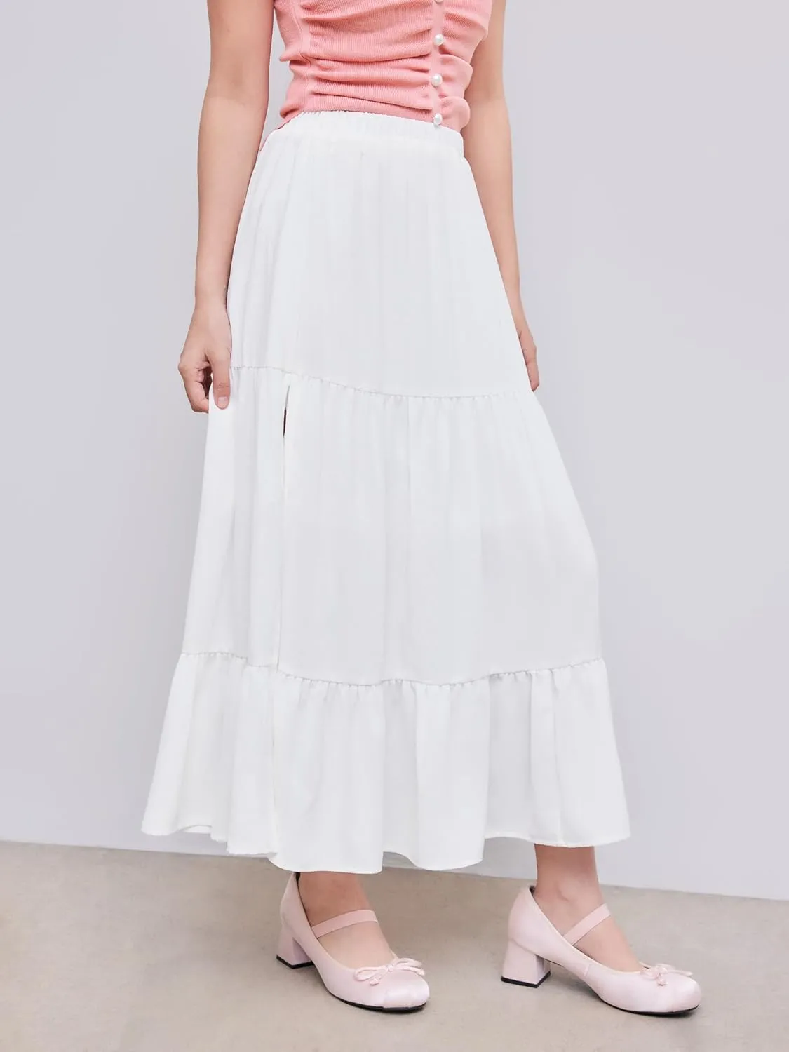 CIDER Midi Skirts for Women Split Hem Elastic High Waistd Boho Flowy Long Maxi Skirts