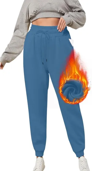 Cinch Bottom Baggy Sweatpants for Women Fleece Winter Jogger Pants Thick Warm Lounge Pants High Waisted Joggings