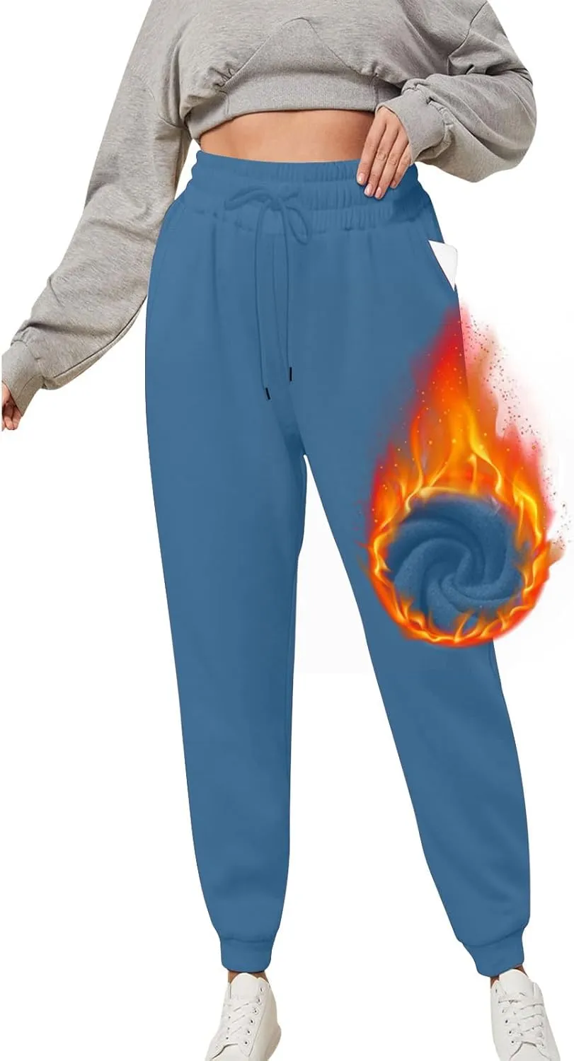 Cinch Bottom Baggy Sweatpants for Women Fleece Winter Jogger Pants Thick Warm Lounge Pants High Waisted Joggings