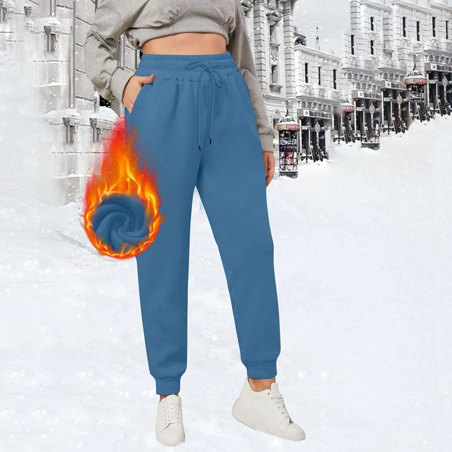 Cinch Bottom Baggy Sweatpants for Women Fleece Winter Jogger Pants Thick Warm Lounge Pants High Waisted Joggings