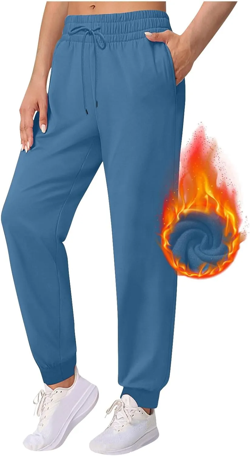 Cinch Bottom Baggy Sweatpants for Women Fleece Winter Jogger Pants Thick Warm Lounge Pants High Waisted Joggings