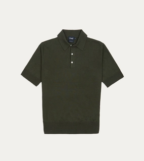 Cozy Lining Olive Knitted Linen-Cotton Short-Sleeve Polo Shirt