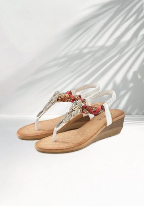 LASCANA Women's Embellished Braided Wedge Sandals Bronze Sole