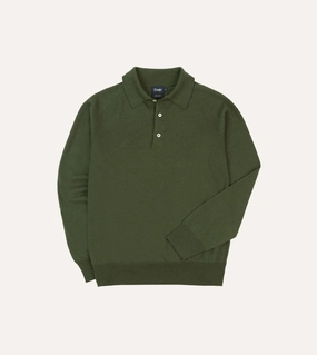 product customer retention Green Linen-Cotton Knitted Long-Sleeve Polo Shirt