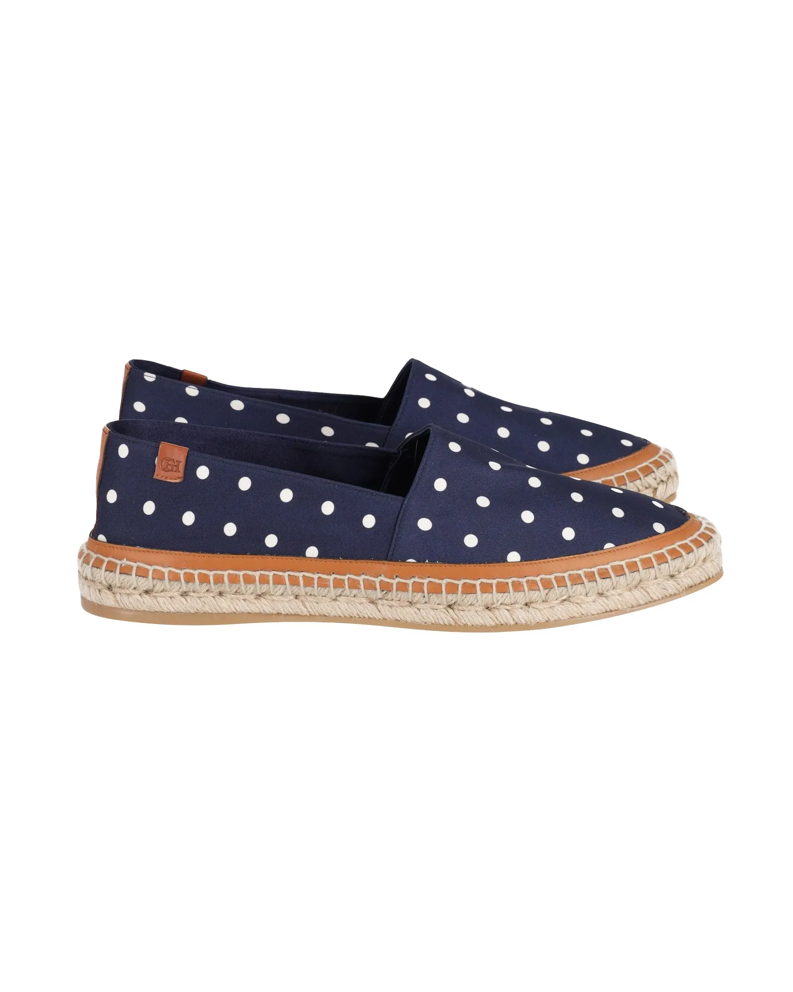 Square Toe Gabriela Hearst Alba Polka-Dot Espadrilles in Navy Blue Satin