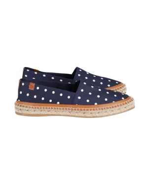 Square Toe Gabriela Hearst Alba Polka-Dot Espadrilles in Navy Blue Satin