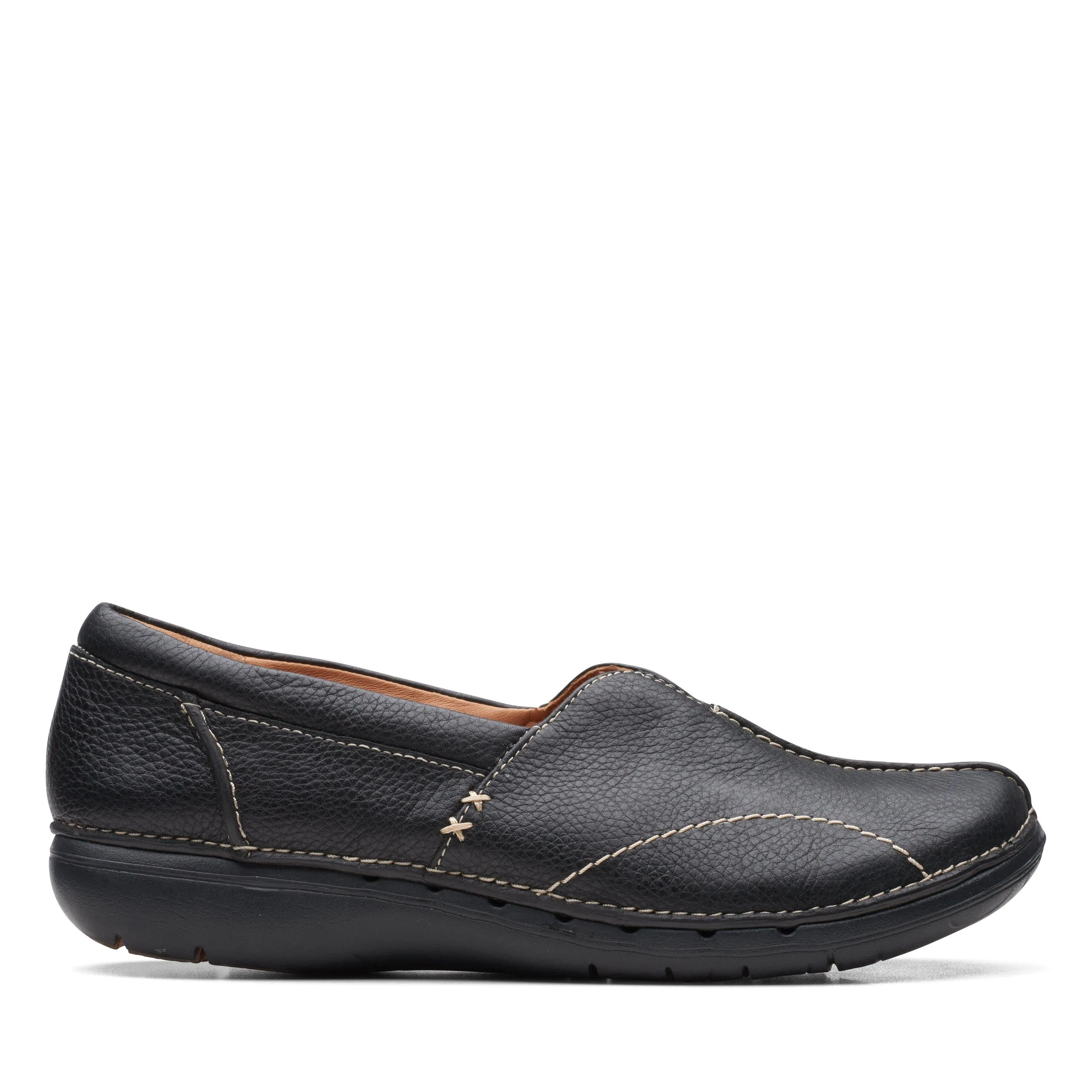 Clarks Un Loop Stride in Black Leather Calm Motion