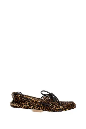 Leopard-Print Pony Skin Boat Moccasin With Rubber Sole Ground Steady
