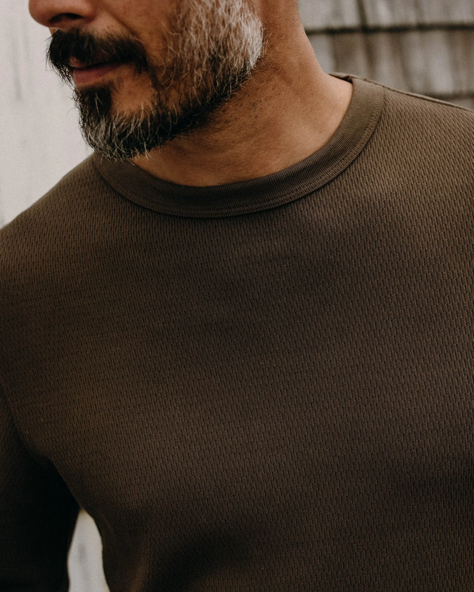 The Organic Cotton Crew in Fatigue Olive Waffle Non Toxic Printing